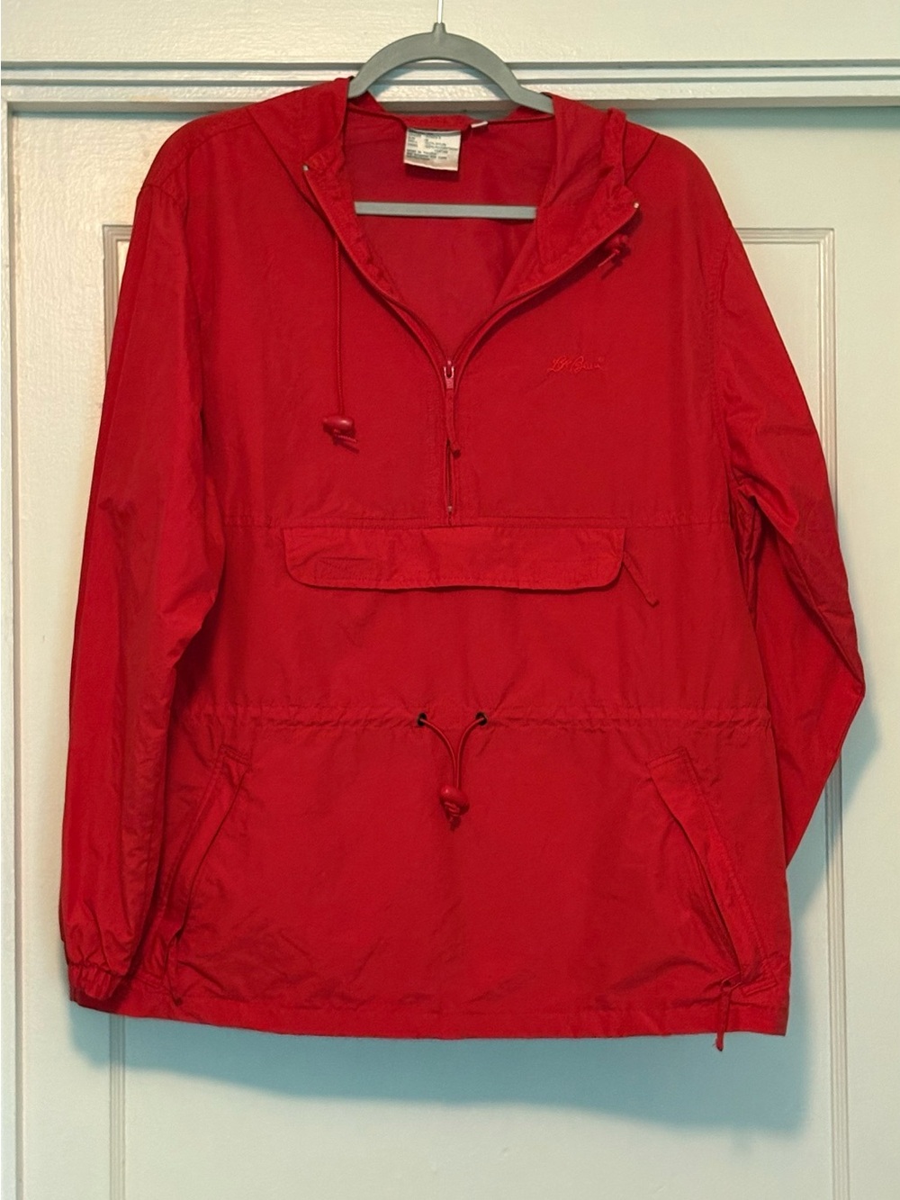 L.L. Bean Red Hooded Anorak Pullover Jacket